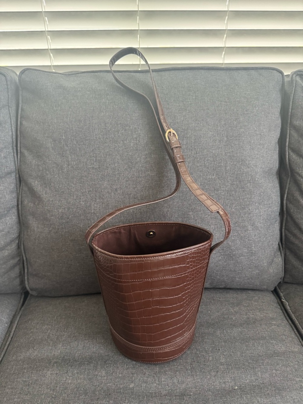 J. Crew Croc-Embossed Brown Bucket Bag